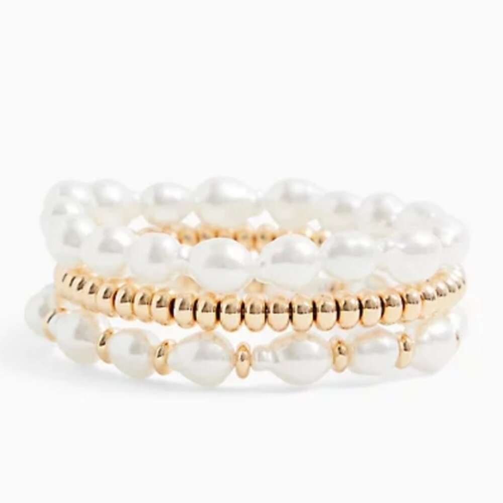 TORRID Gold Tone Faux Pearl Stretch Bracelet Set NWT sz 3/4